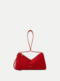 Veronica Beard Red suede structured handbag with looped top handle.