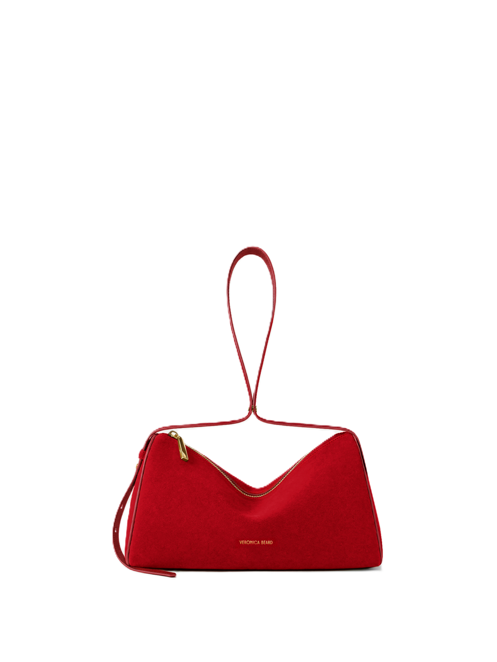 Veronica Beard Red suede structured handbag with top handle.