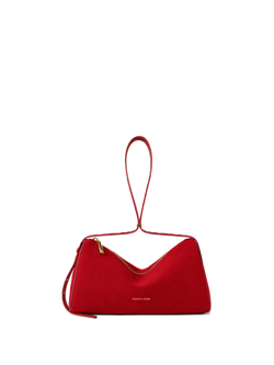 Veronica Beard Red suede structured handbag with top handle.