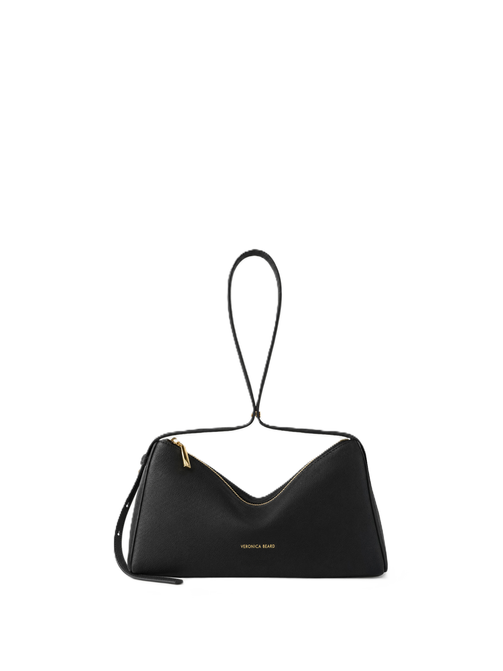Veronica Beard Black leather shoulder bag with gold zipper.
