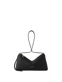 Veronica Beard Black leather shoulder bag with gold zipper.
