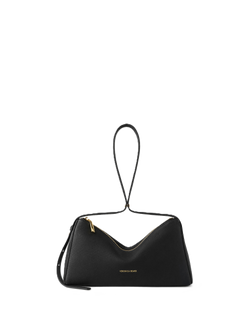 Veronica Beard Black leather shoulder bag with gold zipper.