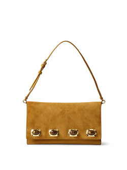 Veronica Beard Brown suede shoulder bag with jewel embellishments.