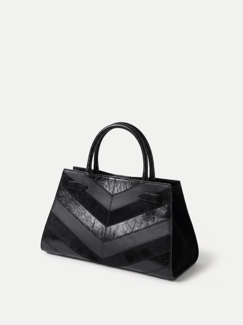 Veronica Beard Black leather and suede chevron handbag.
