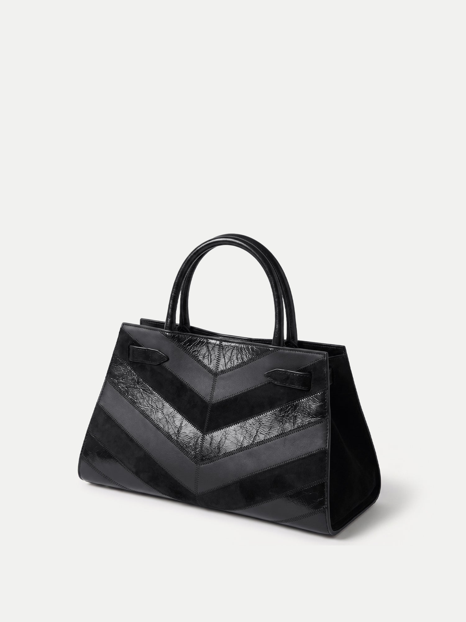 Veronica Beard Black leather and suede chevron handbag.