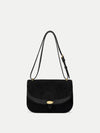 Veronica Beard Black suede shoulder bag with gold hardware.
