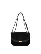 Veronica Beard Black suede shoulder bag with gold hardware.