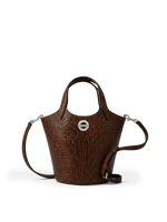 Veronica Beard Brown embossed leather bucket bag with silver hardware.