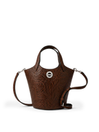 Veronica Beard Brown embossed leather bucket bag with silver hardware.