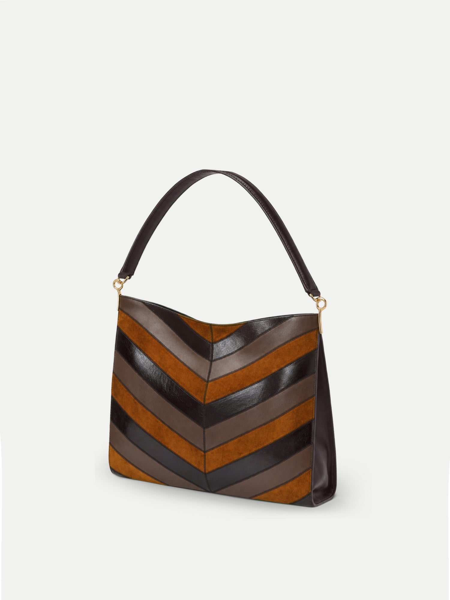 Veronica Beard Brown and black chevron leather shoulder bag.