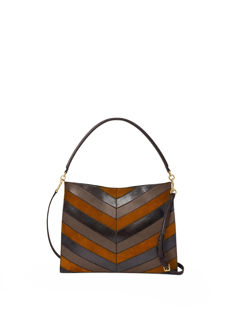 Veronica Beard Brown chevron suede leather shoulder bag.