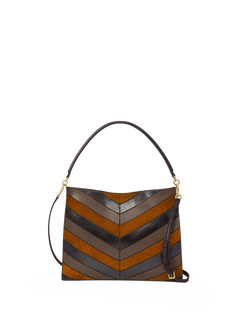 Veronica Beard Brown chevron suede leather shoulder bag.