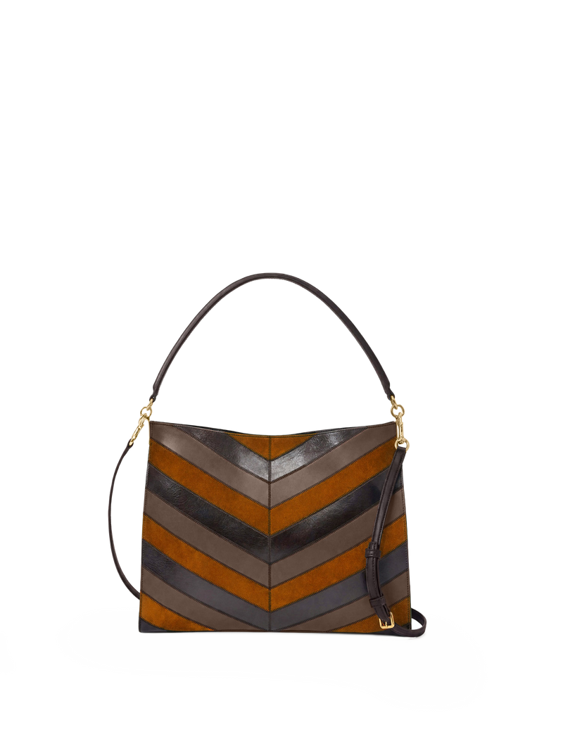 Veronica Beard Brown chevron suede leather shoulder bag.