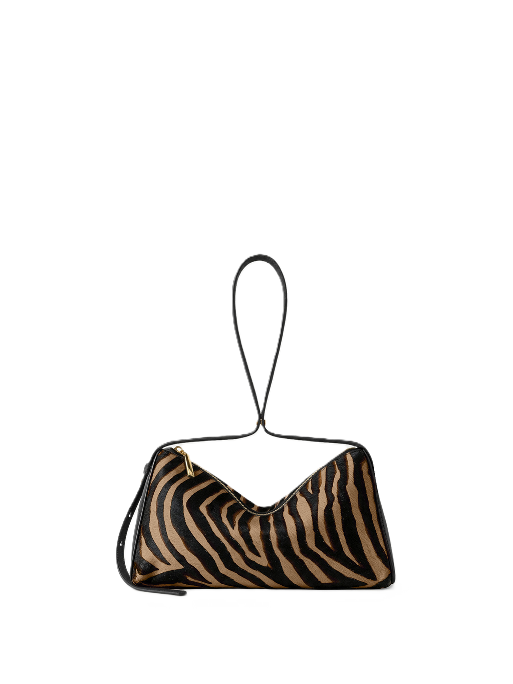 Veronica Beard Zebra print calf hair shoulder bag with black leather trim.