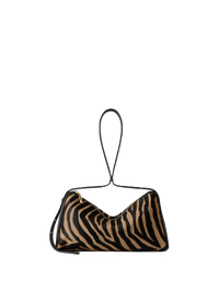 Veronica Beard Zebra print calf hair shoulder bag with black leather trim.
