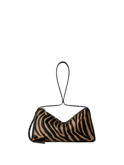 Veronica Beard Zebra print calf hair shoulder bag with black leather trim.