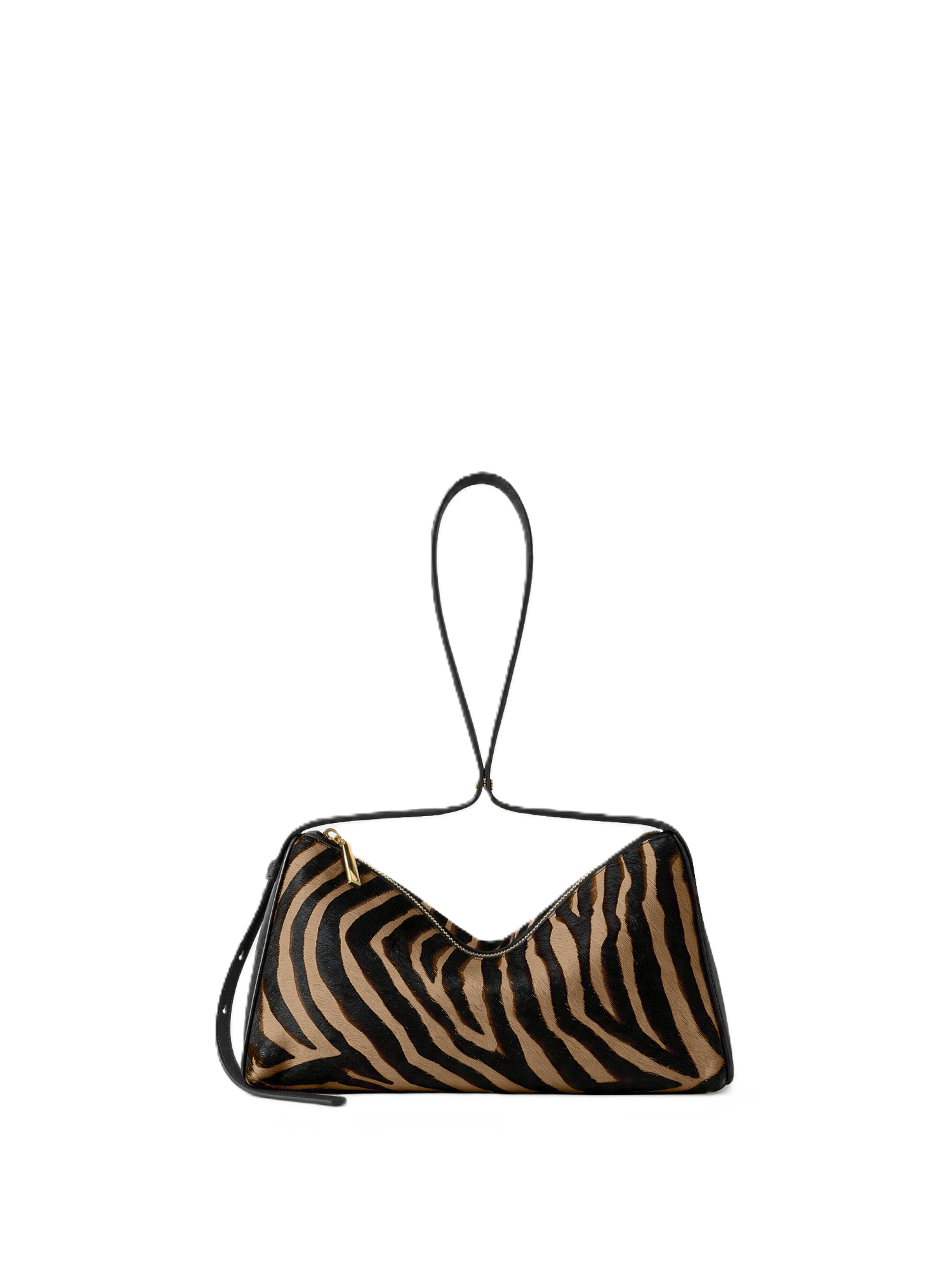 Veronica Beard Zebra print calf hair shoulder bag with black leather trim.