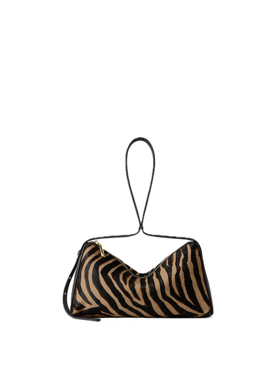 Veronica Beard Zebra print calf hair shoulder bag with black leather trim.