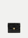 Veronica Beard Black crocodile embossed leather wallet with gold snap closure.