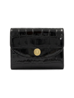 Veronica Beard Black crocodile-embossed leather wallet with gold button closure.