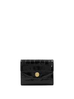 Veronica Beard Black crocodile-embossed leather wallet with gold snap closure.