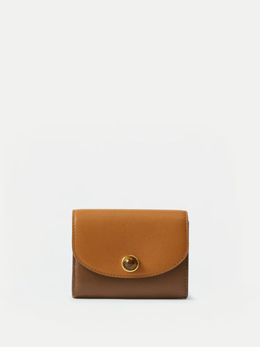 Veronica Beard Brown leather wallet with a tortoise shell button closure.