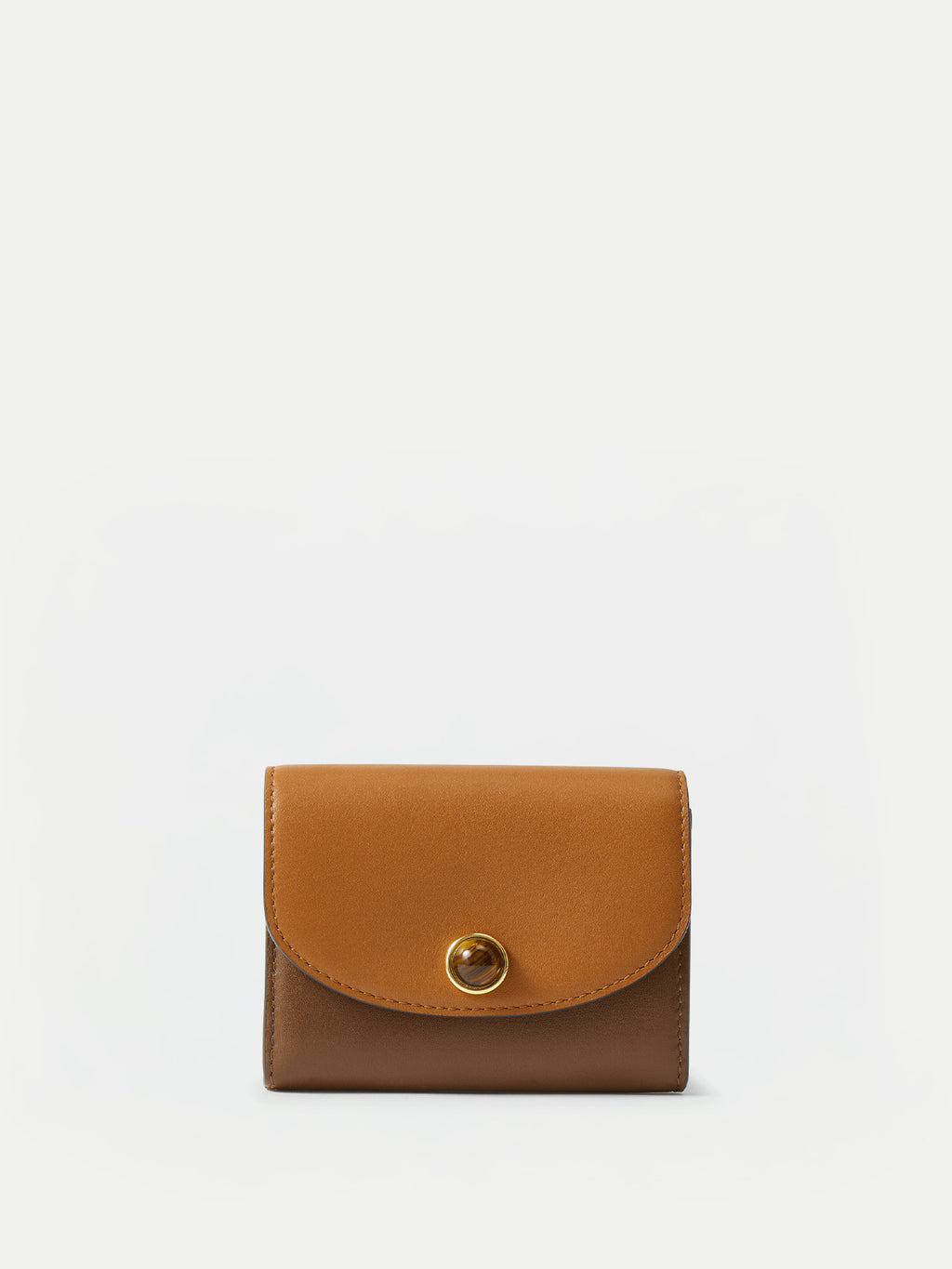Veronica Beard Brown leather wallet with a tortoise shell button closure.