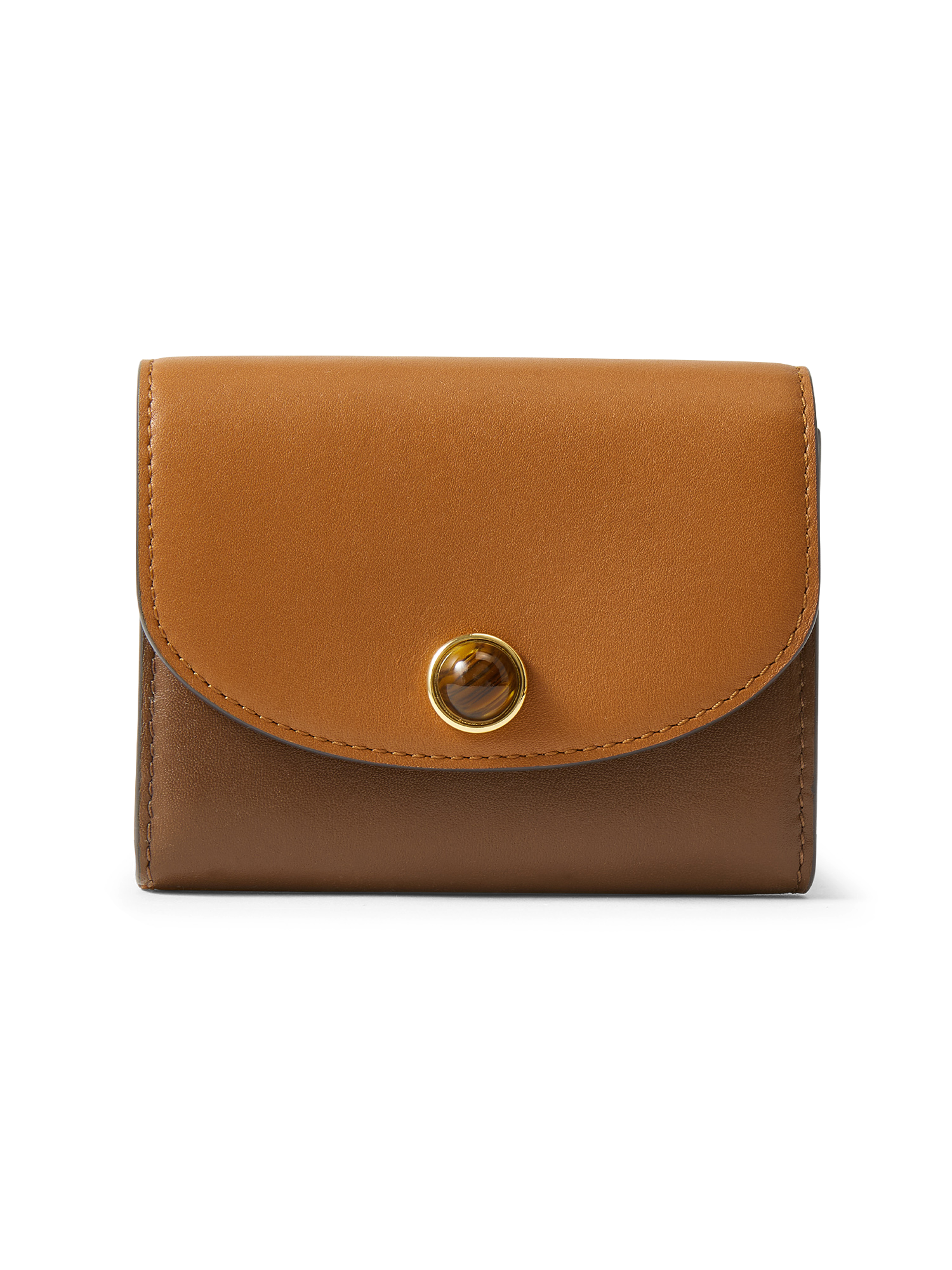 Veronica Beard Brown leather wallet with a tortoise shell button.