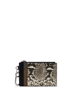 Veronica Beard Snakeskin print card holder with key ring.