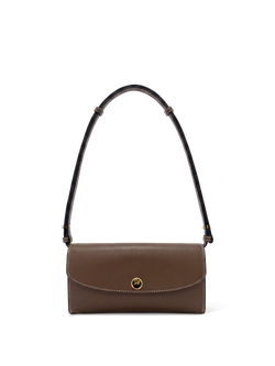 Veronica Beard Brown leather shoulder bag with white stitching and gold clasp.