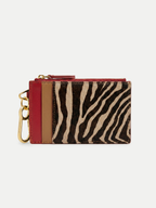 Veronica Beard Zebra print calf hair and red leather card holder
