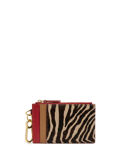 Veronica Beard Zebra print calf hair and leather cardholder