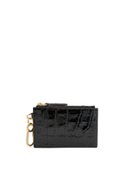 Veronica Beard Black crocodile-embossed leather cardholder with gold hardware.