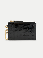Veronica Beard Black crocodile-embossed leather cardholder with gold hardware.