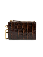 Veronica Beard Brown crocodile-embossed leather card case with gold hardware.