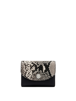 Veronica Beard Black and white snakeskin print wallet with a silver snap closure.