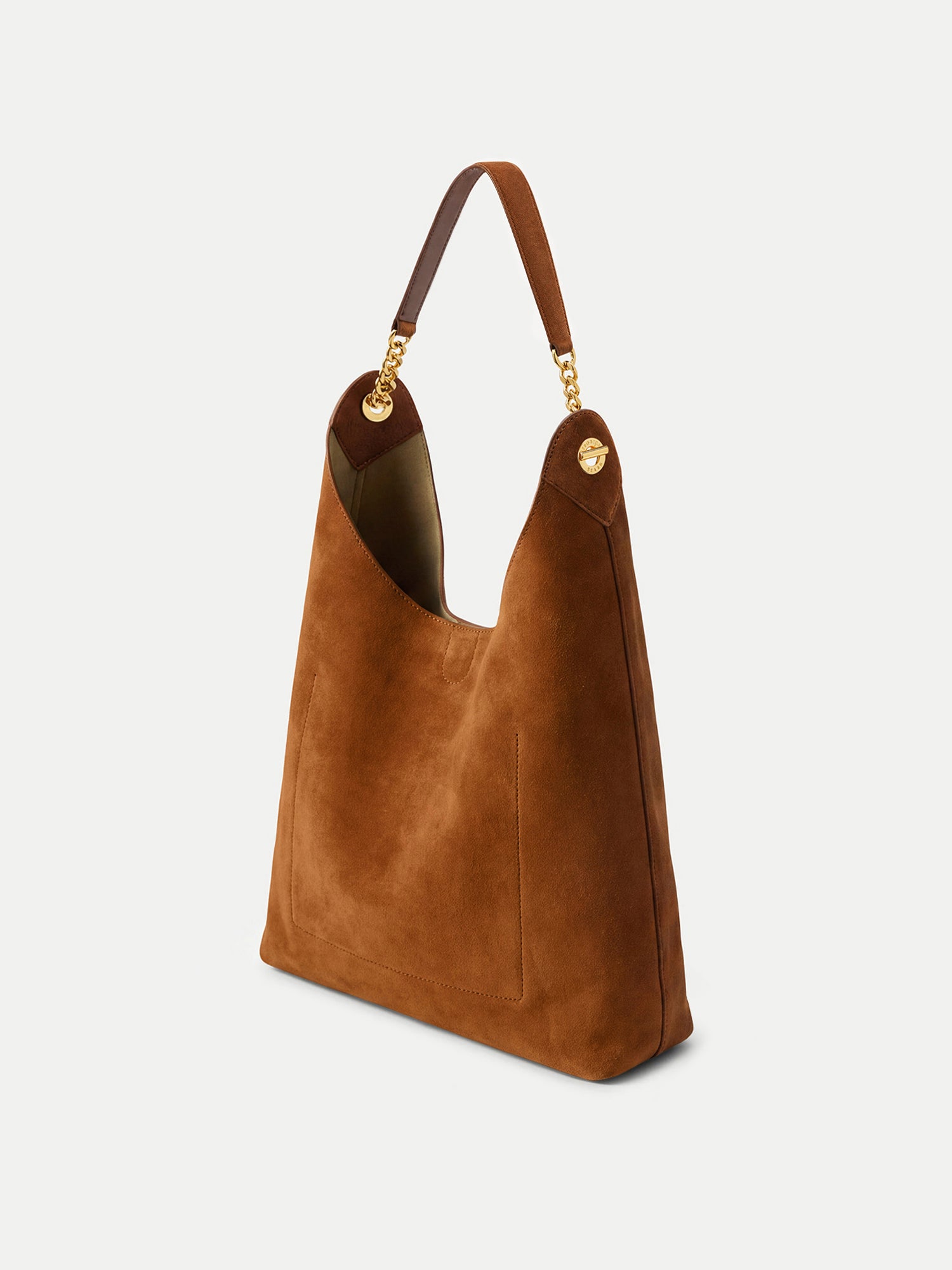 Veronica Beard Brown suede hobo bag with gold chain strap.