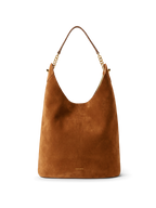 Veronica Beard Brown suede hobo bag with gold chain strap.