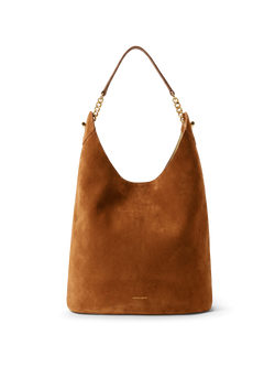 Veronica Beard Brown suede hobo bag with gold chain strap.