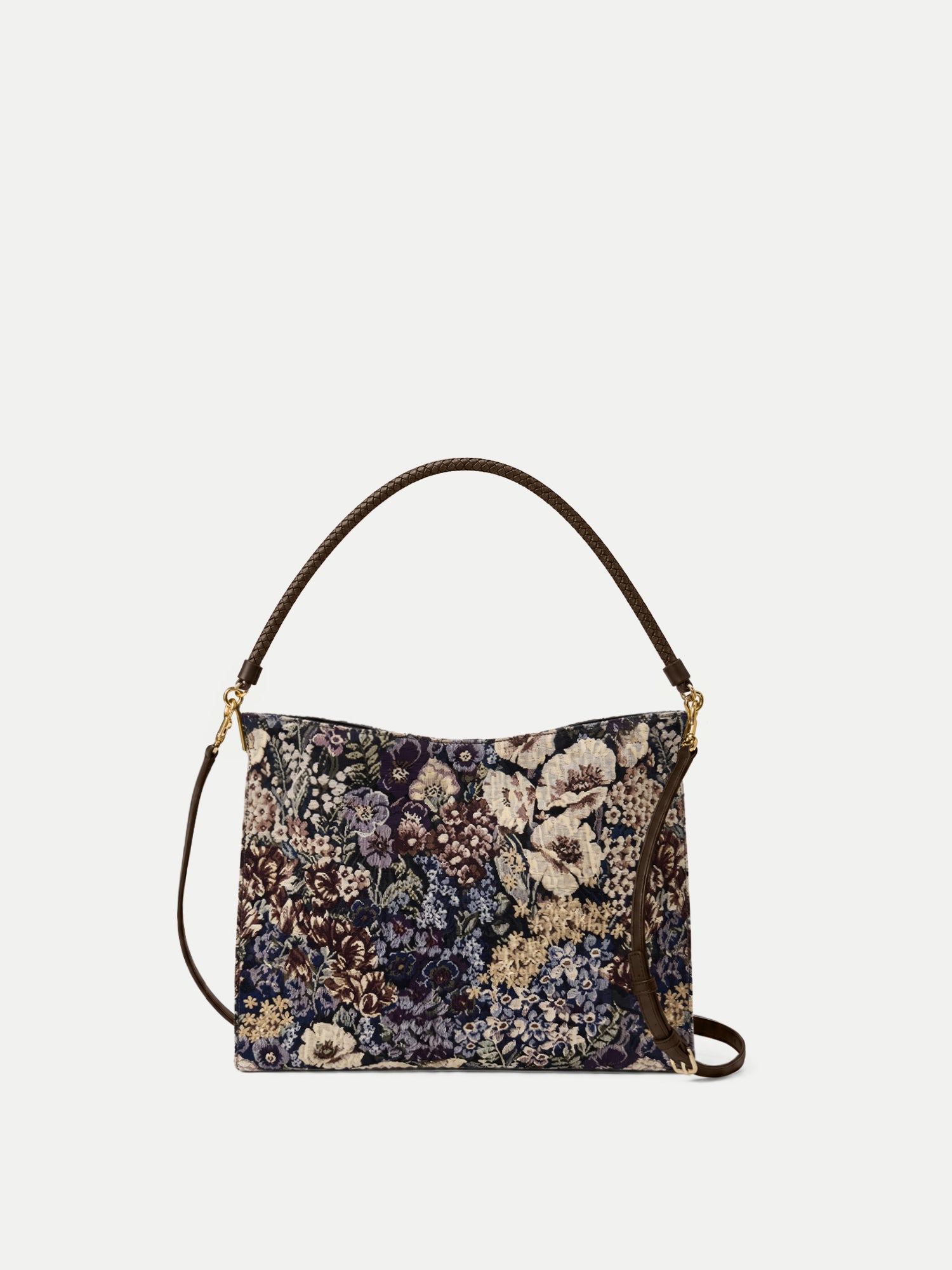 Brocade Vida Shoulder Bag in Floral Tapestry Print Dark Eggplant