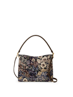Veronica Beard Floral tapestry fabric shoulder bag with brown strap.