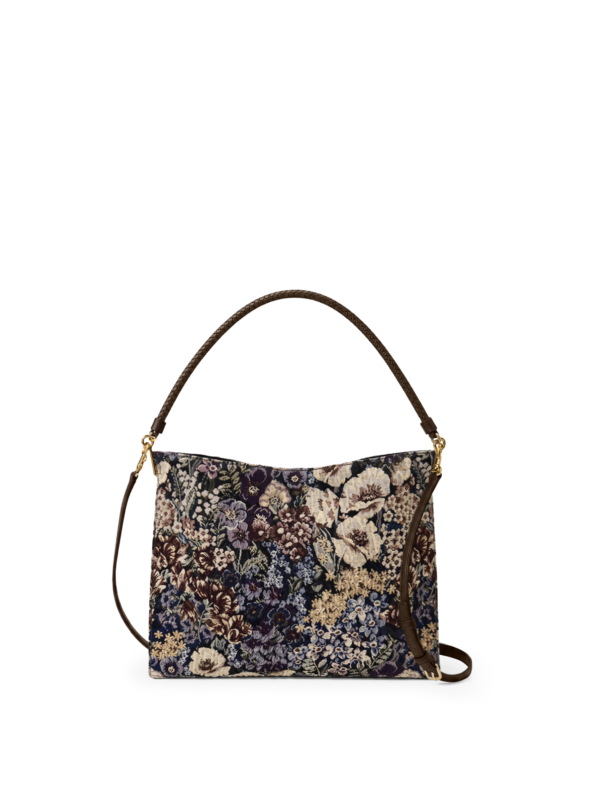 Brocade Vida Shoulder Bag in Floral Tapestry Print Dark Eggplant