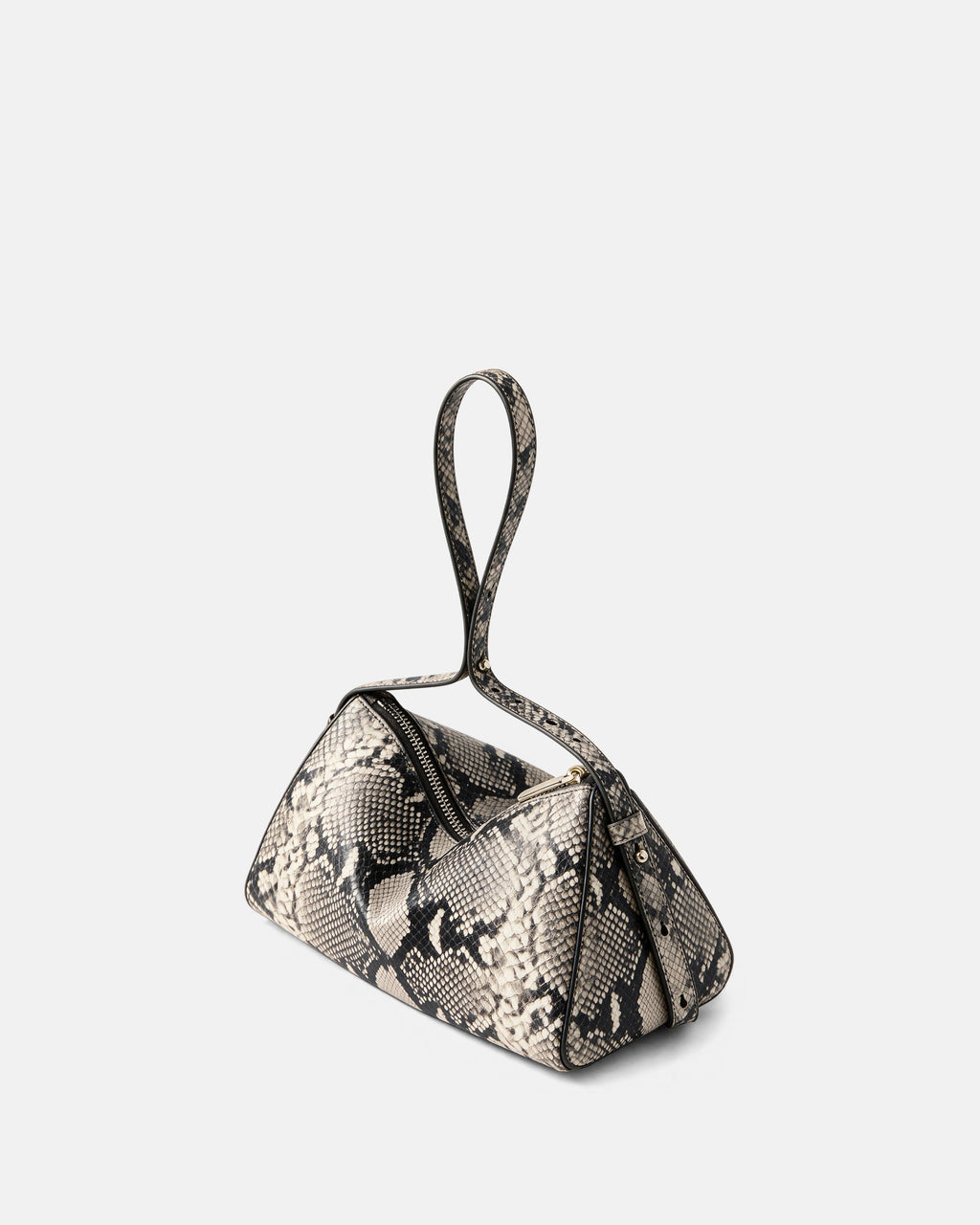 Veronica Beard Black and white snakeskin handbag with loop handle.