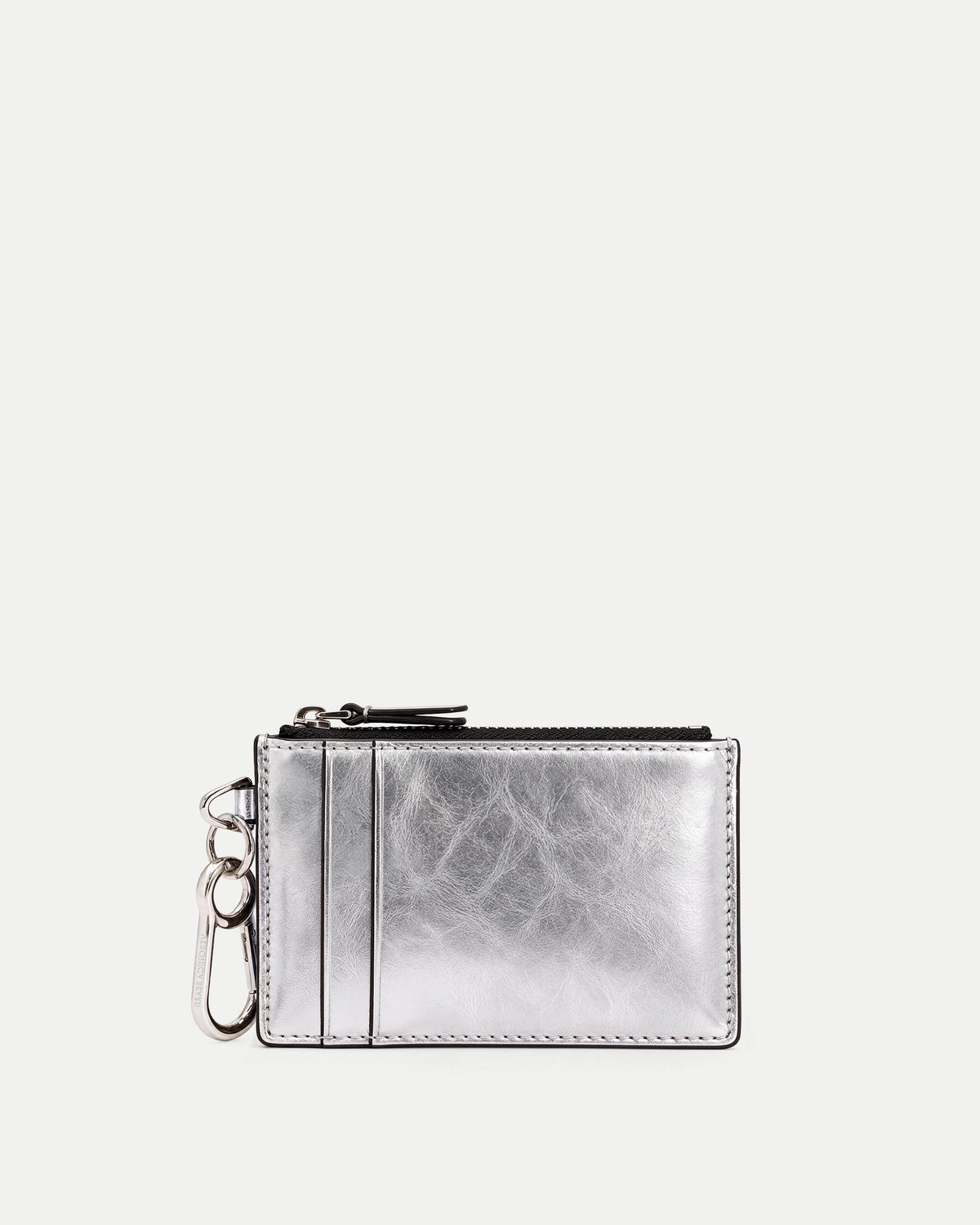 Veronica Beard Metallic silver crinkled leather zip cardholder.