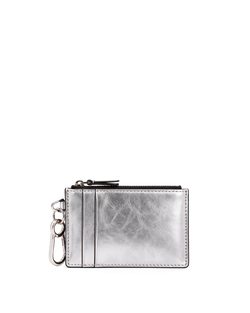 Veronica Beard Metallic silver leather zipped card holder.