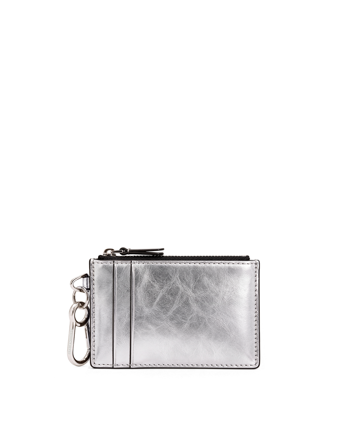 Veronica Beard Metallic silver leather zipped card holder.