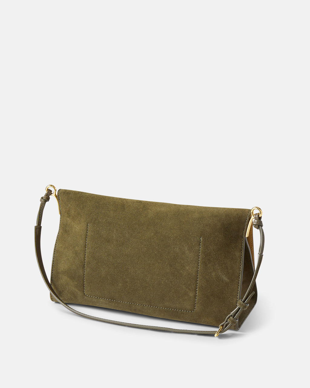 Veronica Beard Olive green suede shoulder bag, gold hardware.