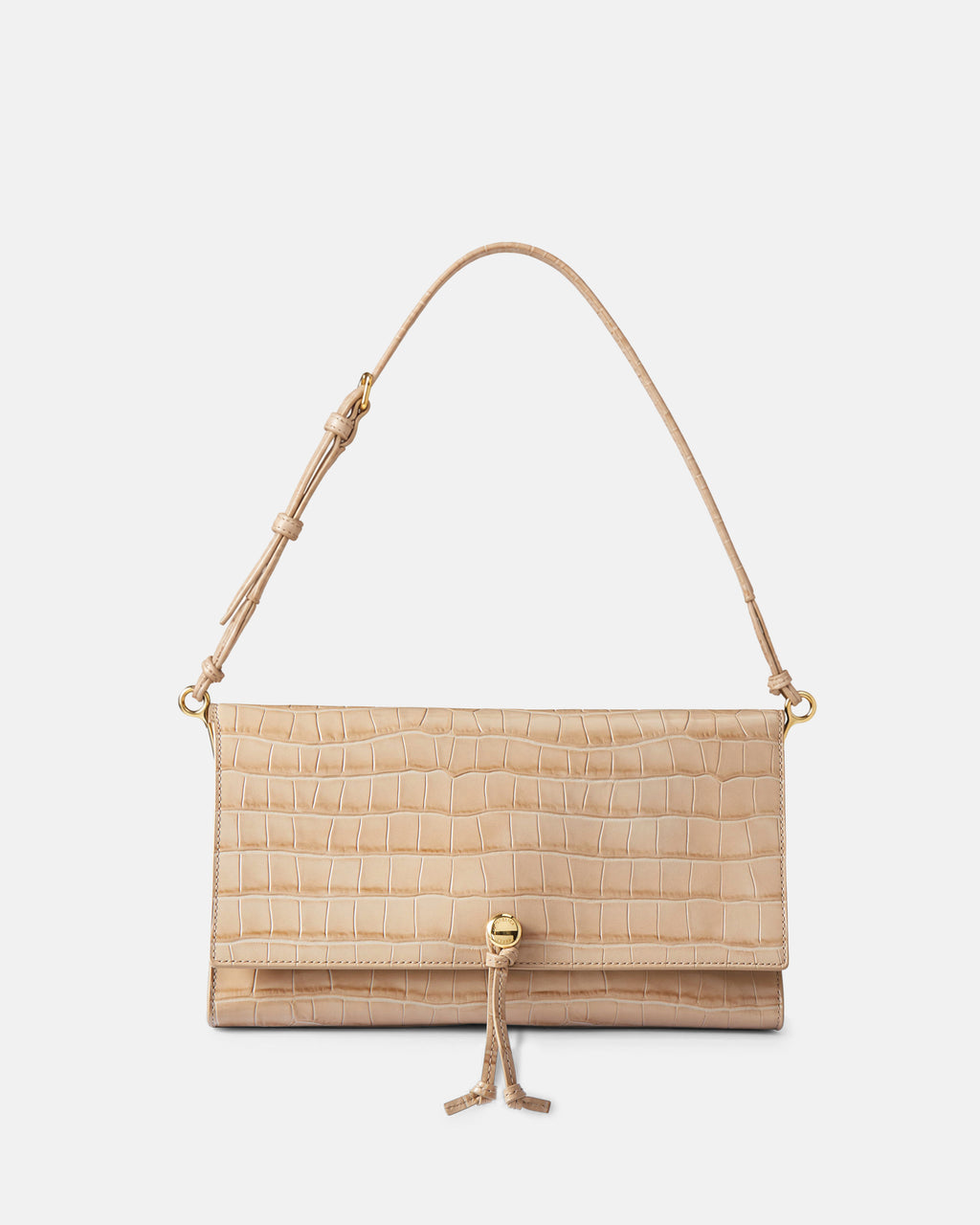 Veronica Beard Beige embossed leather shoulder bag with gold hardware.