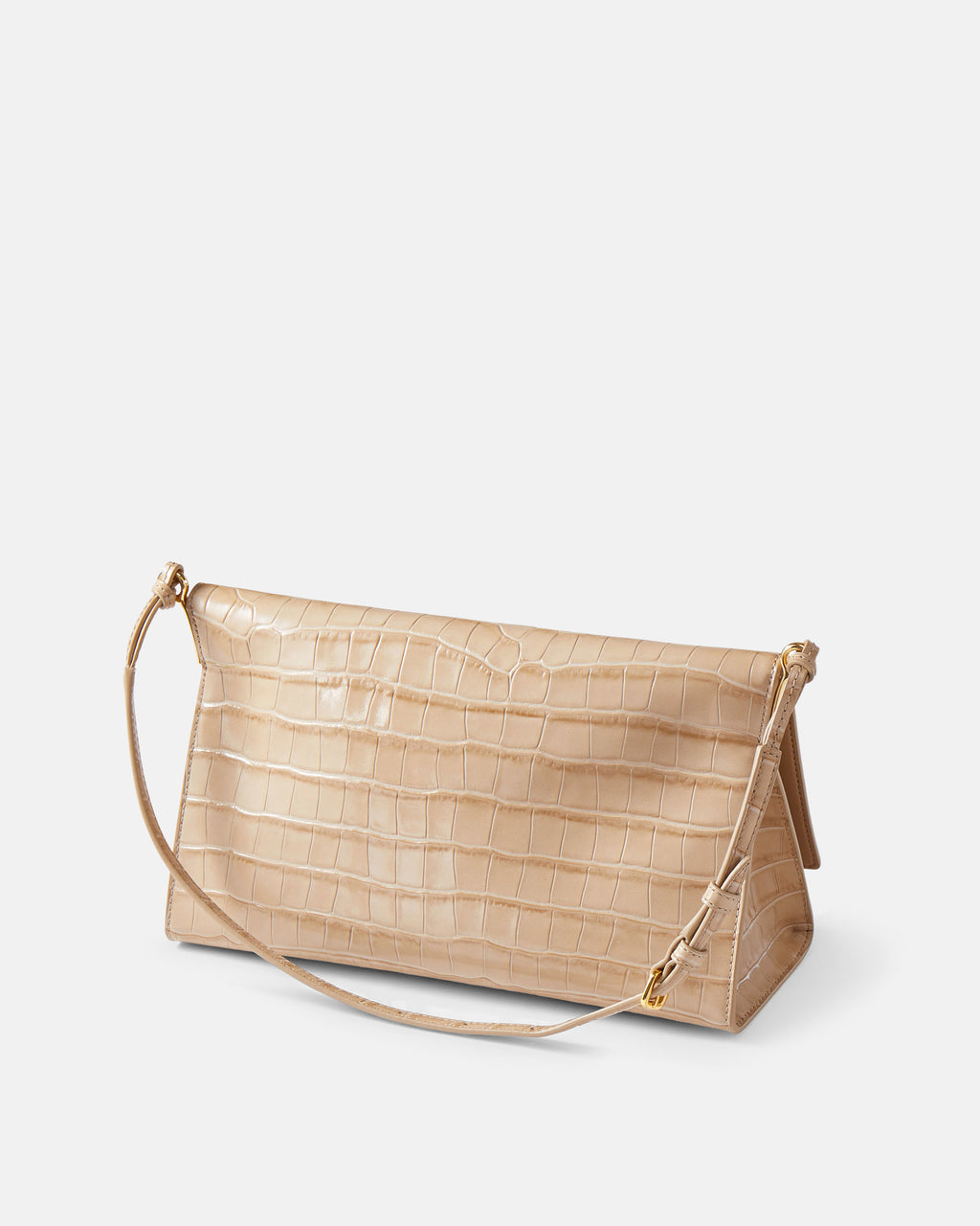 Veronica Beard Beige crocodile-embossed leather structured shoulder bag.