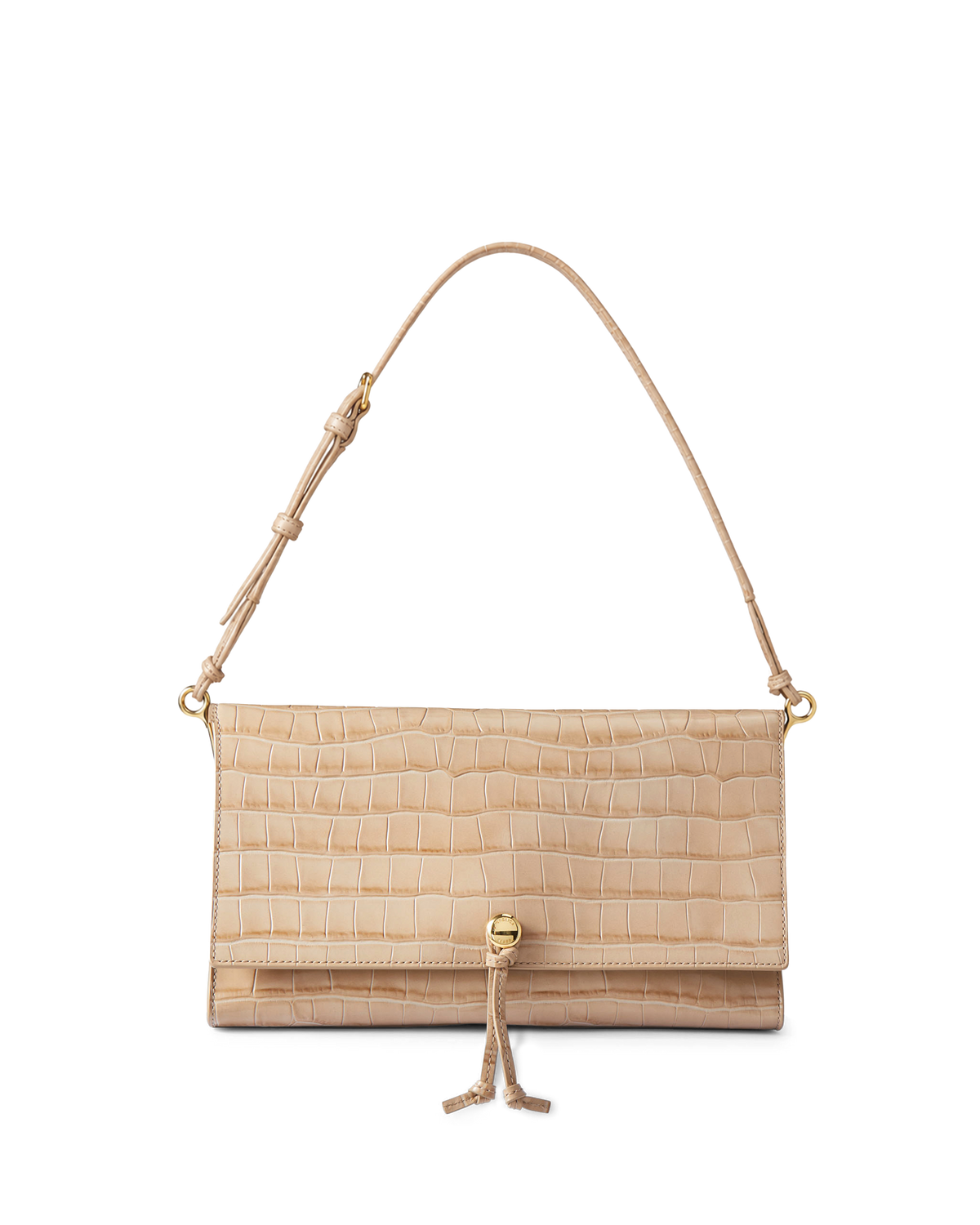 Veronica Beard Beige crocodile-embossed leather shoulder bag with gold hardware.